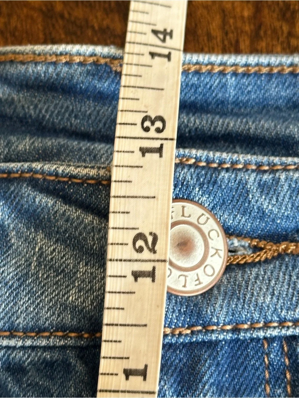 OFLUCK High-Waisted Distressed Denim Shorts Medium Wash Raw Frayed Hem, Size 10